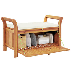 Garden Storage Bench Cream White, Natural Wood