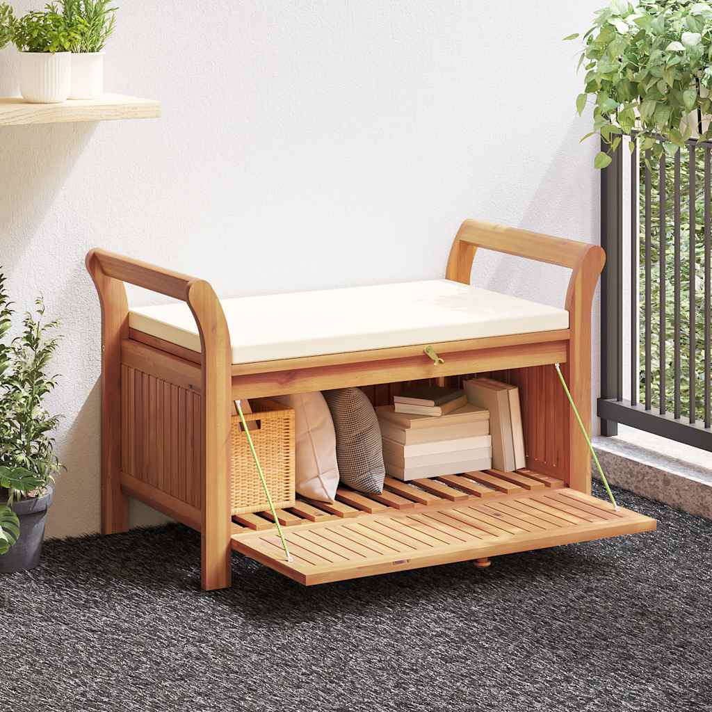 Garden Storage Bench Cream White, Natural Wood