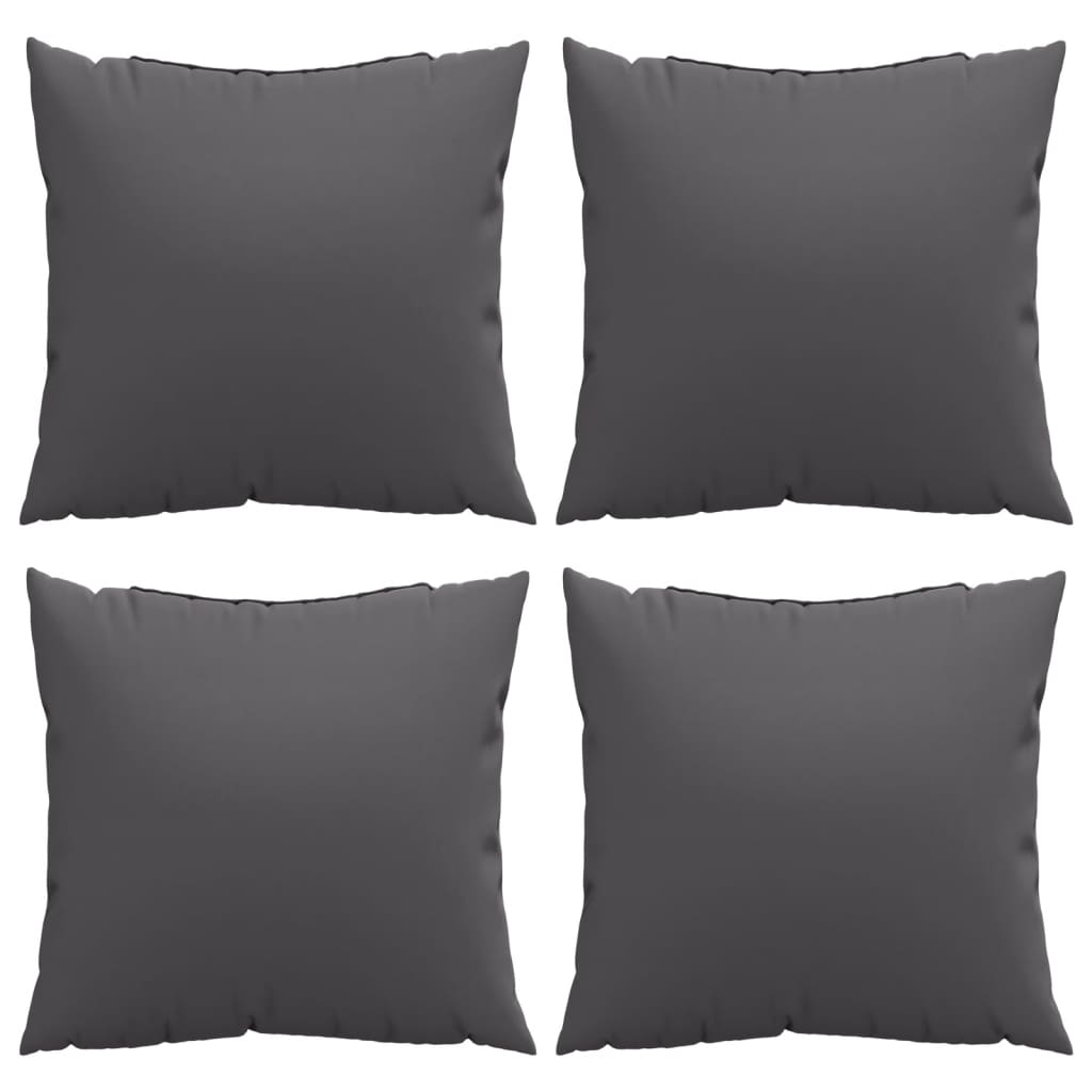 Four anthracite polyester sofa cushions, each 19.7x19.7 inches, arranged in a grid.