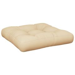 Beige polyester pallet cushion measuring 19.7x19.7x4.7 inches.