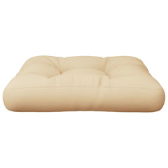 Beige polyester pallet cushion measuring 19.7x19.7x4.7 inches.