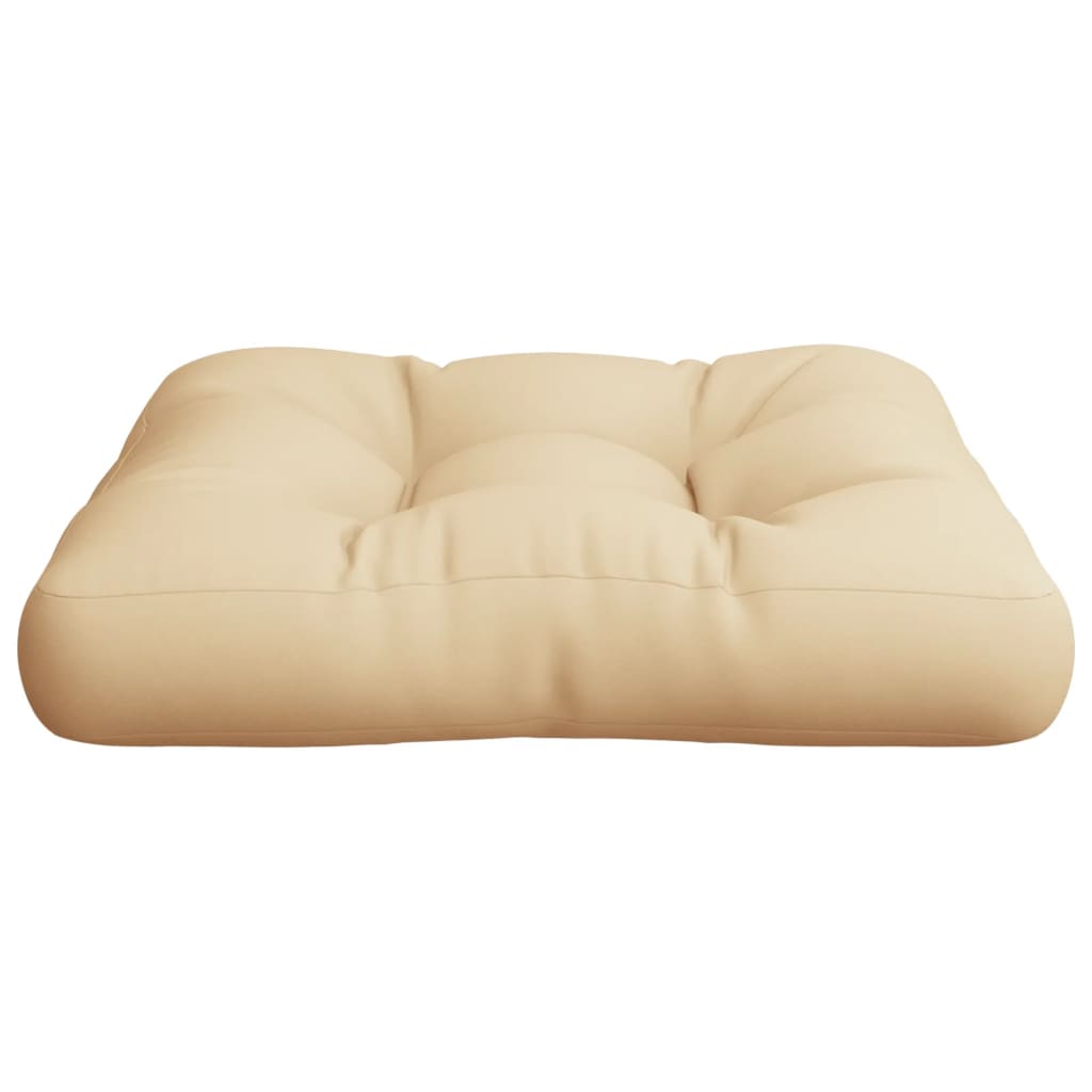 Beige polyester pallet cushion, 19.7x19.7x4.7 inches, with tufted design.