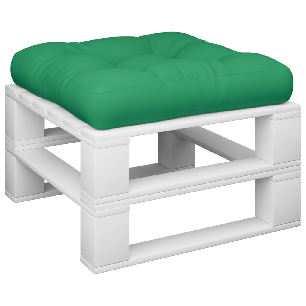 Green polyester pallet cushion, 19.7x19.7x4.7 inches, on white pallet base.