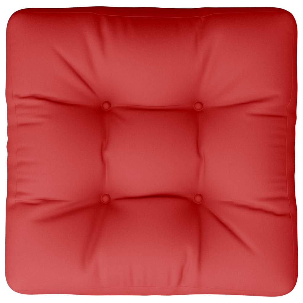 Red square tufted polyester pallet cushion.