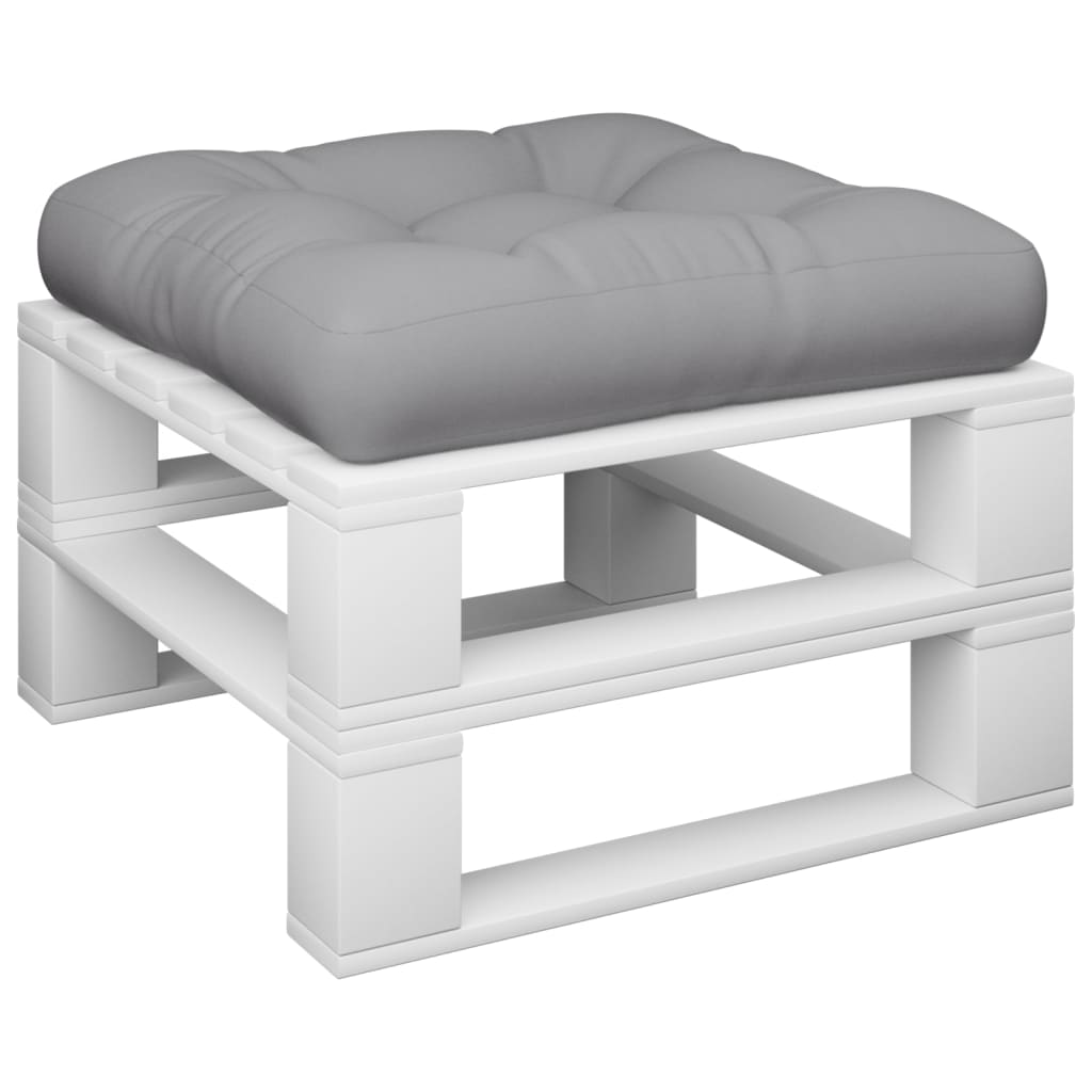 Gray polyester pallet cushion, 23.6x23.6x4.7 inches, on white pallet base.