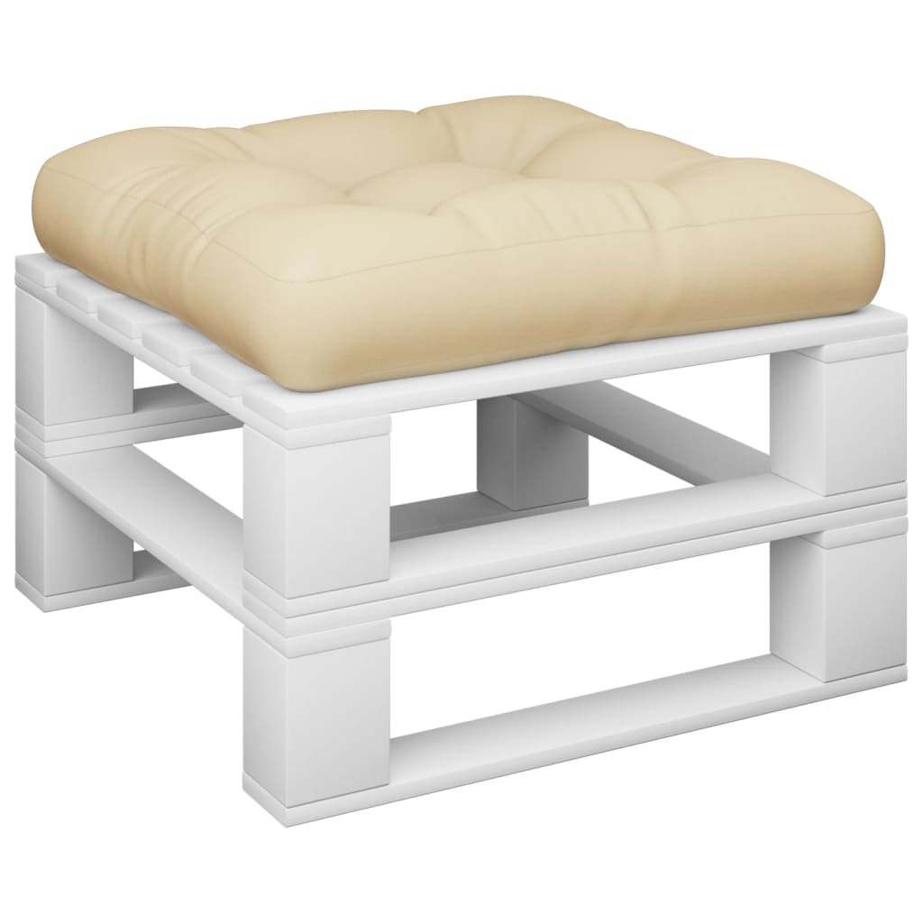 Beige polyester pallet cushion, 23.6x23.6x4.7 inches, on white pallet base.