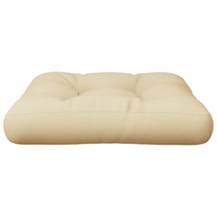 Beige polyester pallet cushion, 23.6x23.6x4.7 inches, with tufted design.