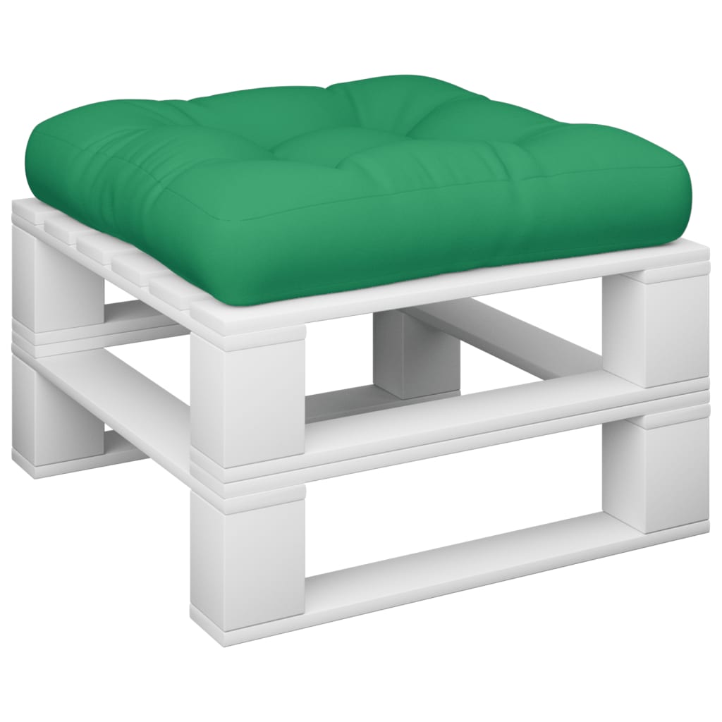 Square green polyester cushion with tufted top for 60x60-inch pallet, 4.7 inches thick.