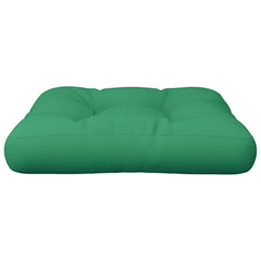 Square green polyester pallet cushion, 60x60x4.7 inches, with tufted design.