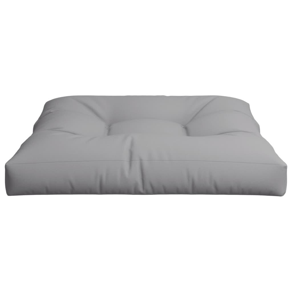 Gray polyester pallet cushion measuring 27.6x27.6x4.7 inches, viewed from above.