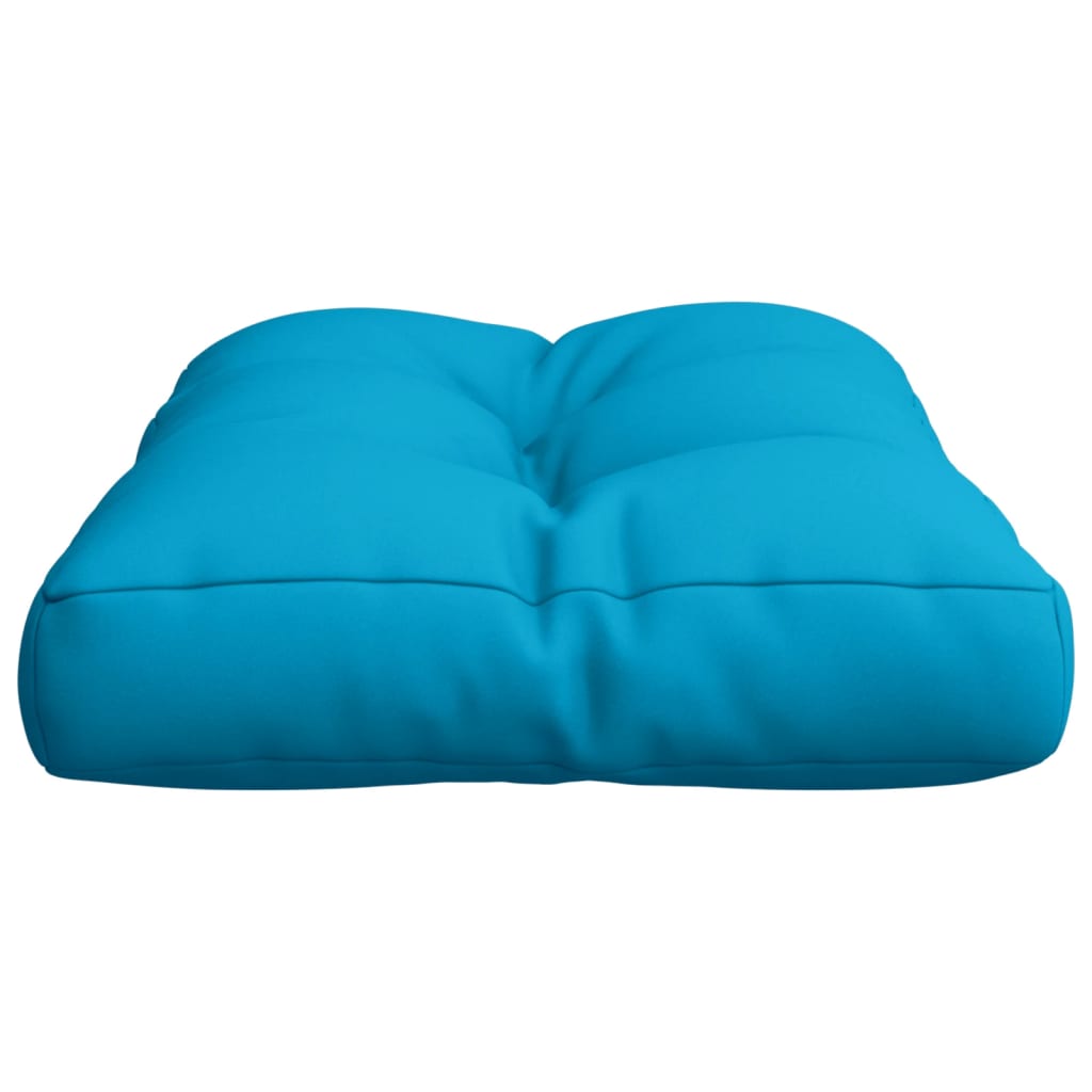 Light blue polyester pallet cushion measuring 19.7x15.7x4.7 inches.