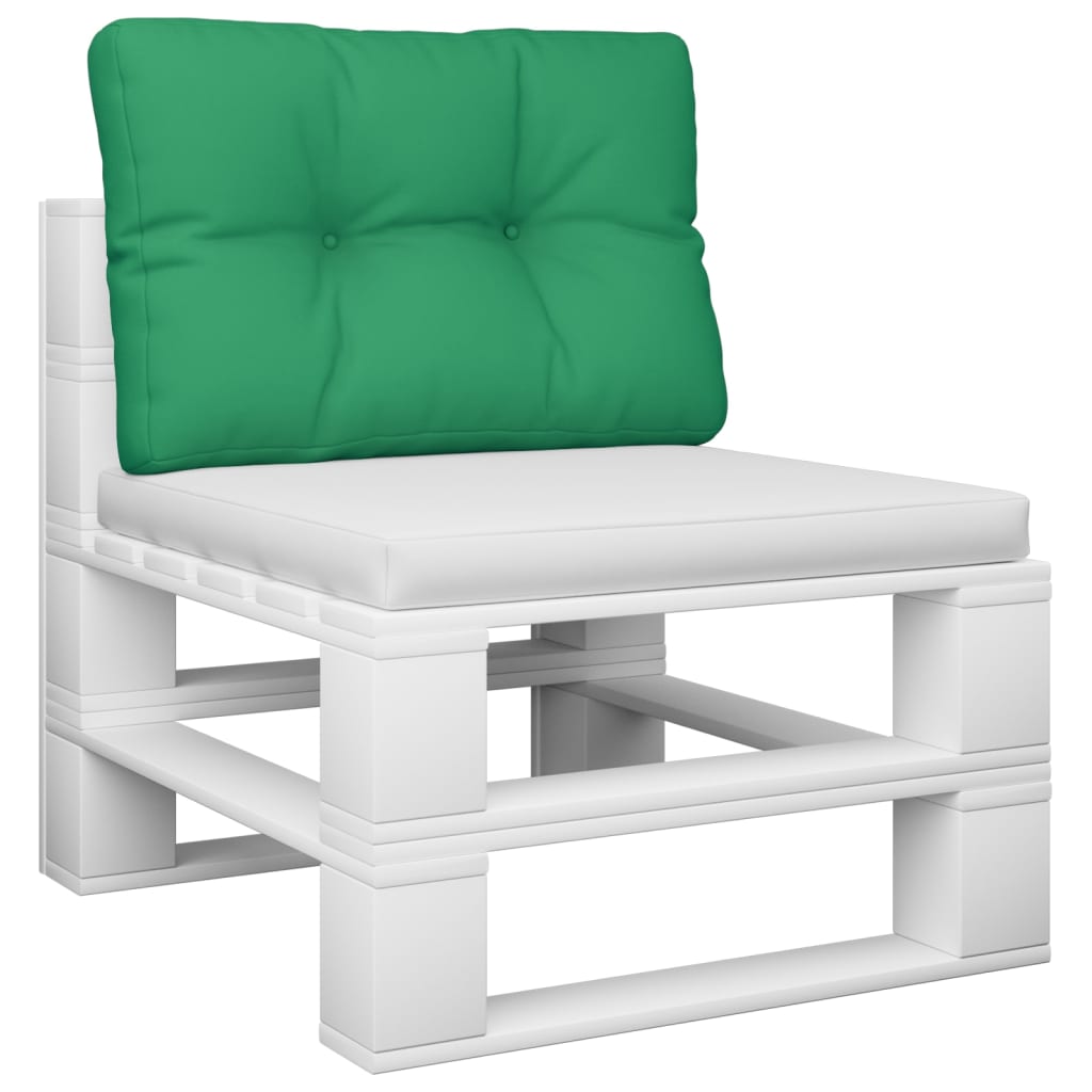 Green polyester pallet cushion with tufted back, sized 19.7x15.7x4.7 inches.