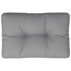 Gray polyester pallet cushion, 23.6x15.7x4.7 inches, with tufted design.