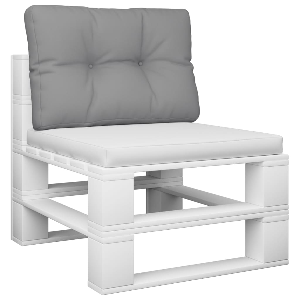 Gray polyester pallet cushion, 23.6x15.7x4.7 inches, with tufted design.