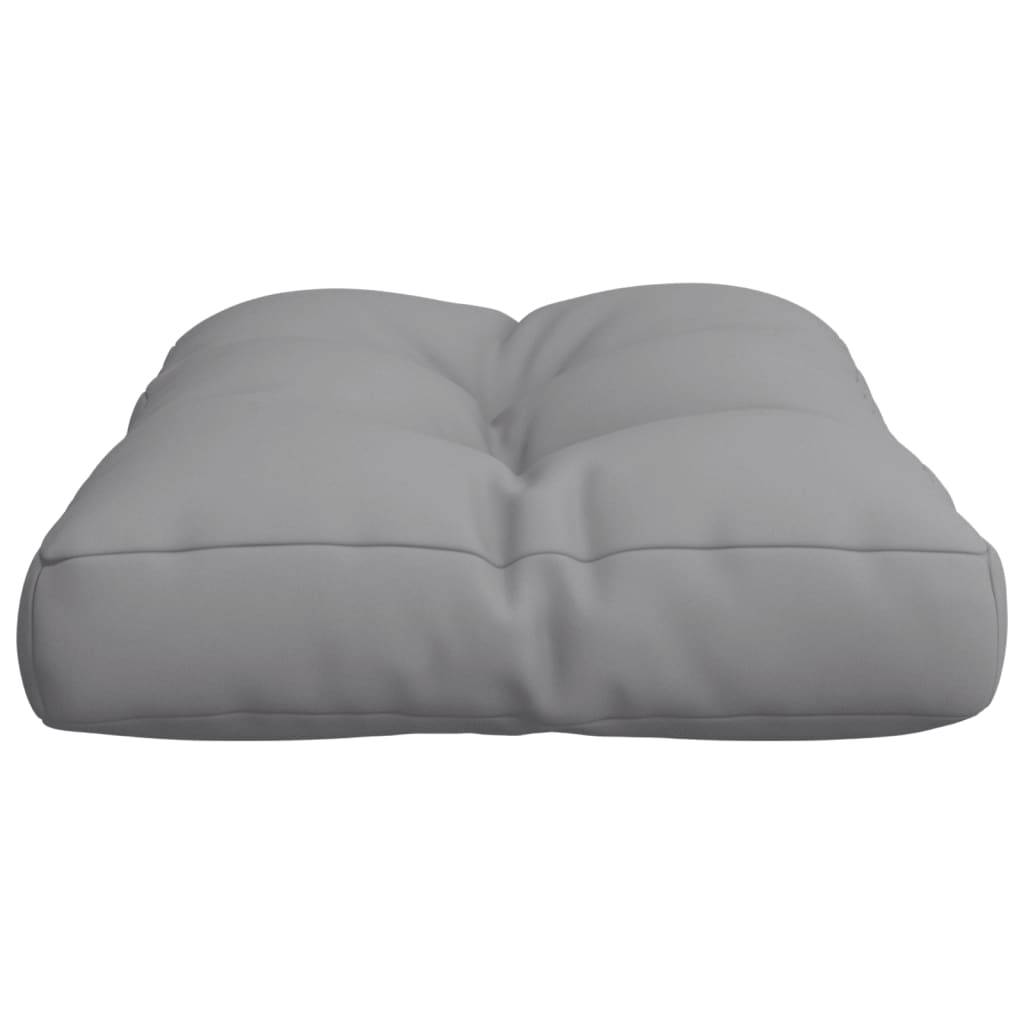 Gray polyester pallet cushion, 23.6 x 15.7 x 4.7 inches, with plush tufted design.