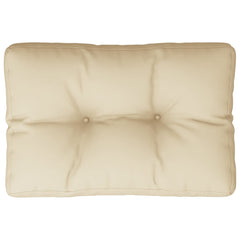 Beige polyester pallet cushion measuring 23.6x15.7x4.7 inches.