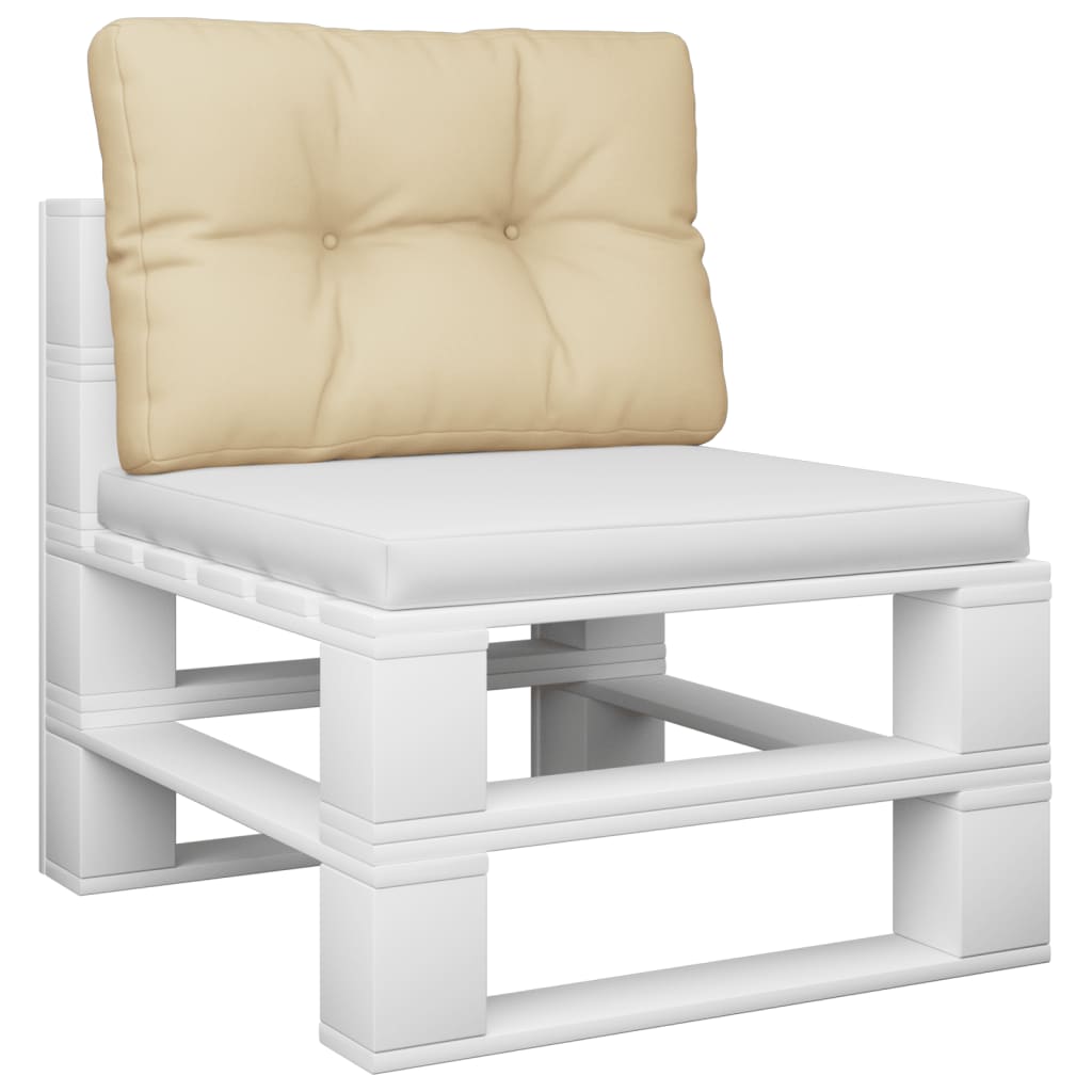 Beige polyester pallet cushion, 23.6x15.7x4.7in, with tufted back.