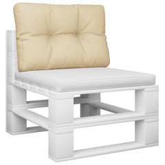 Beige polyester pallet cushion, 23.6x15.7x4.7in, with tufted back.