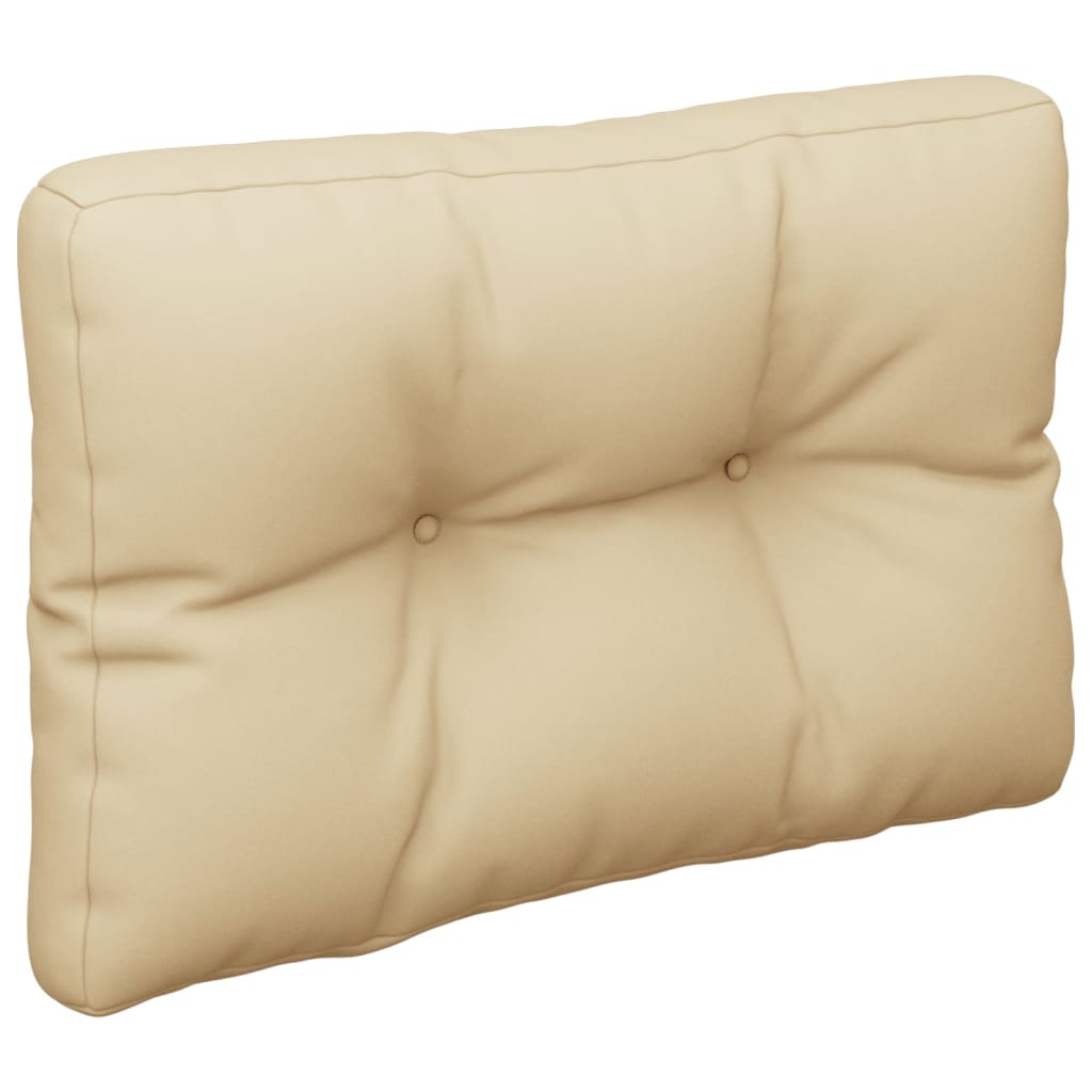 Beige polyester pallet cushion, 23.6x15.7x4.7 inches, with tufted design.