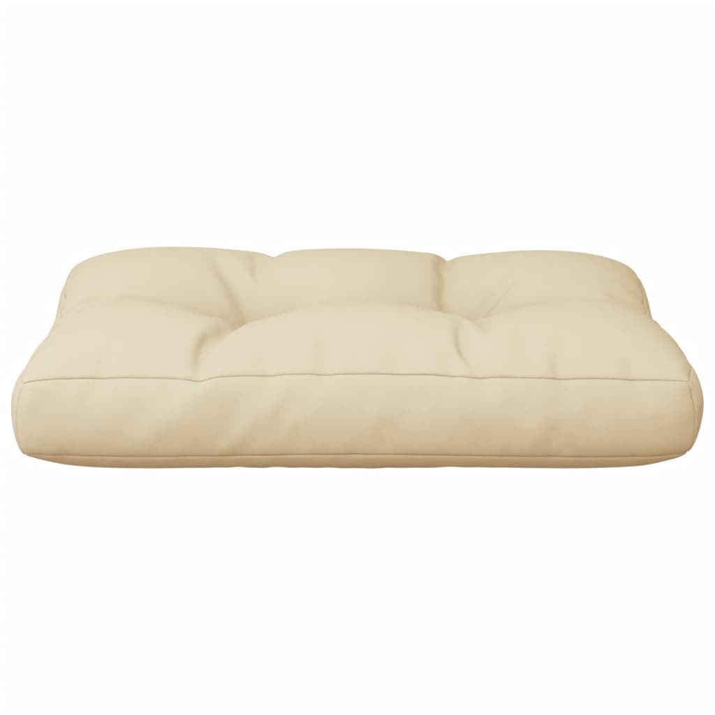Beige polyester pallet cushion measuring 23.6x15.7x4.7 inches with tufted design.