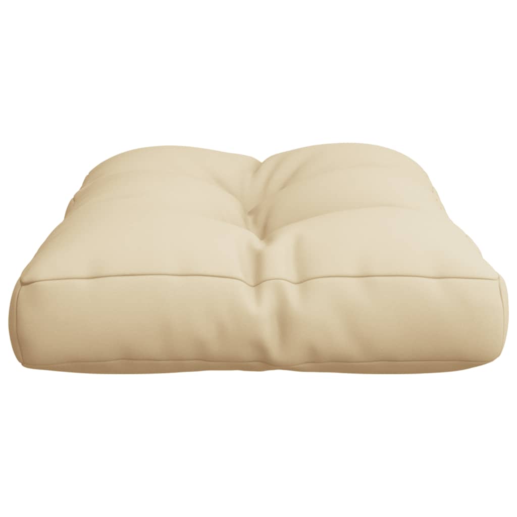 Beige polyester pallet cushion, 23.6x15.7x4.7 inches, with tufted design.