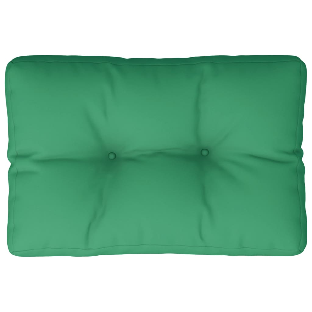 Green polyester pallet cushion, rectangular with tufted center, 23.6x15.7x4.7 inches.
