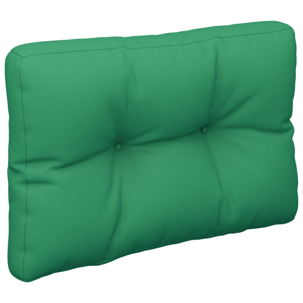 Green polyester pallet cushion, 23.6x15.7x4.7 inches, with tufted design.
