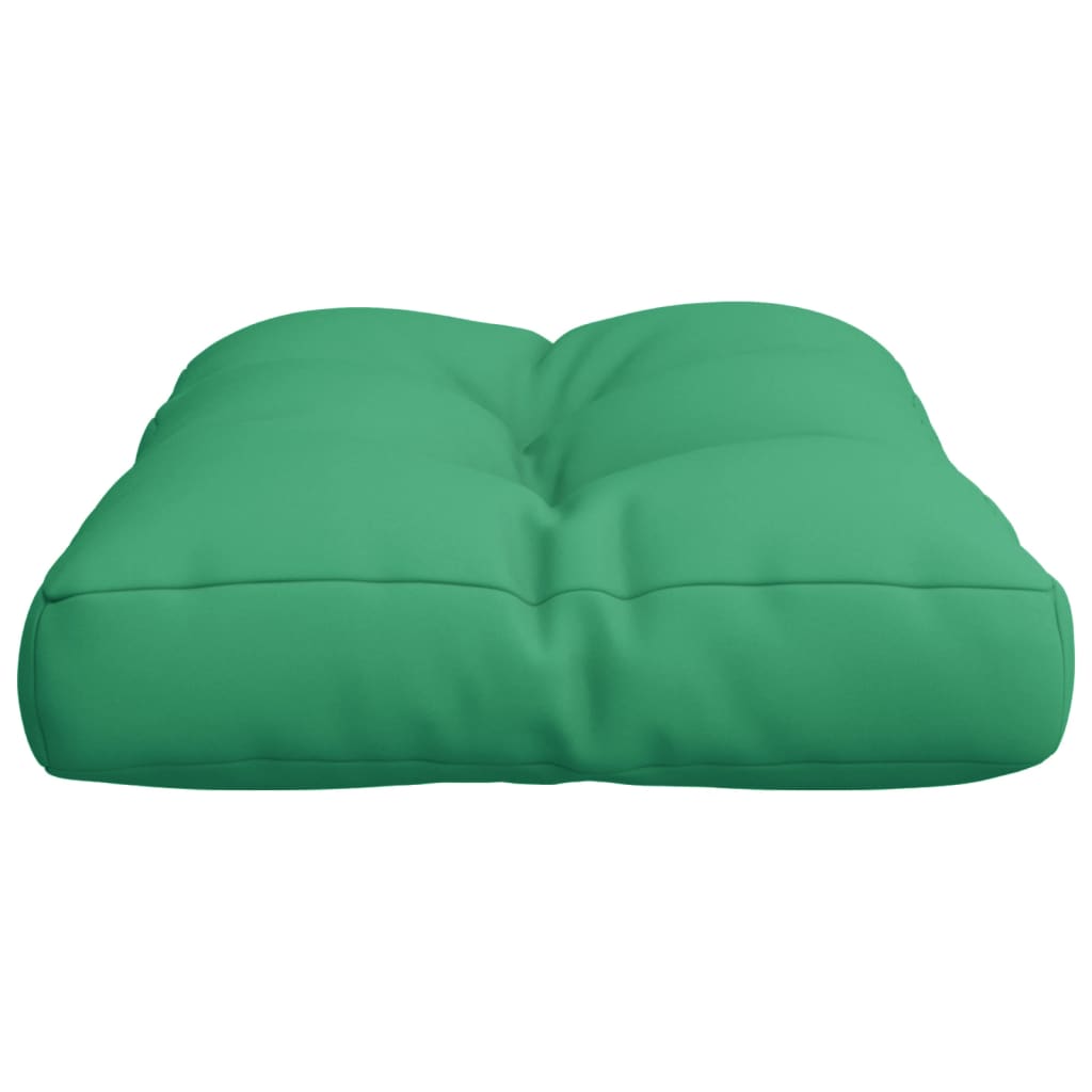Green polyester pallet cushion, 23.6x15.7x4.7 inches, with tufted design.