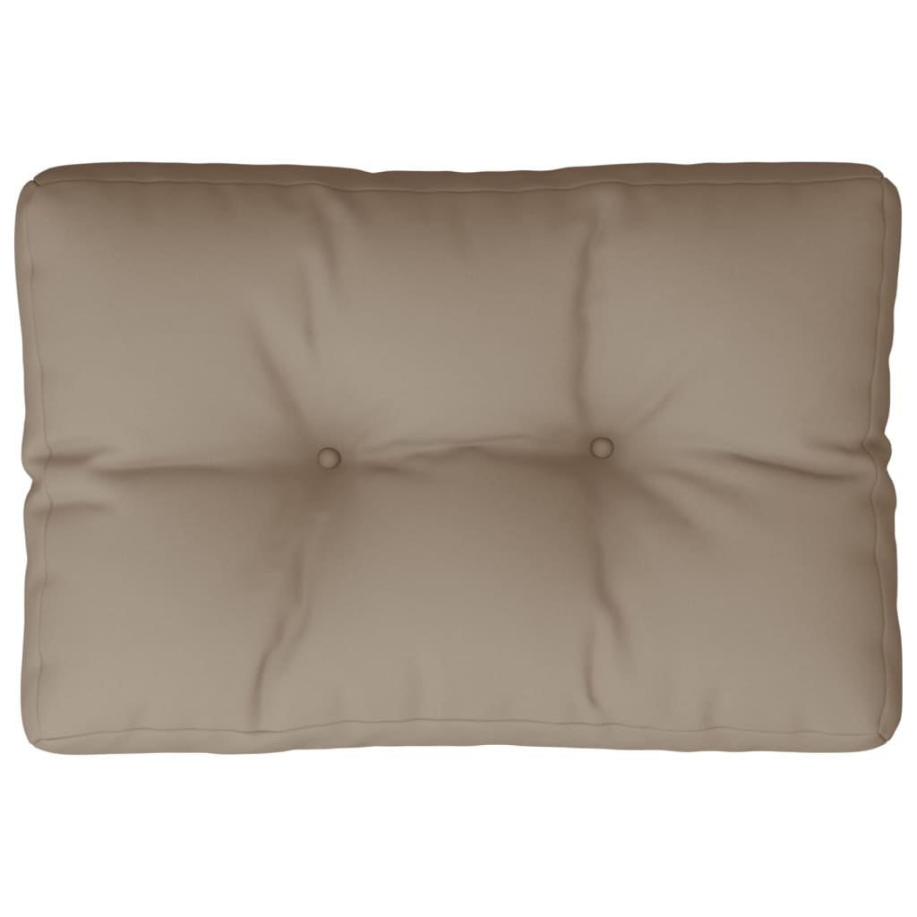 Taupe polyester pallet cushion, 23.6x15.7x4.7 inches, with tufted design.
