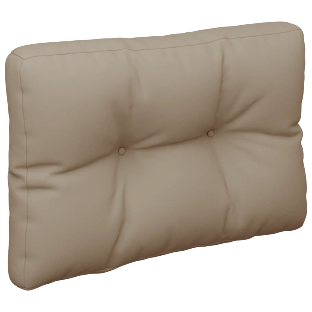 Taupe polyester pallet cushion, 23.6x15.7x4.7 inches, with tufted design.