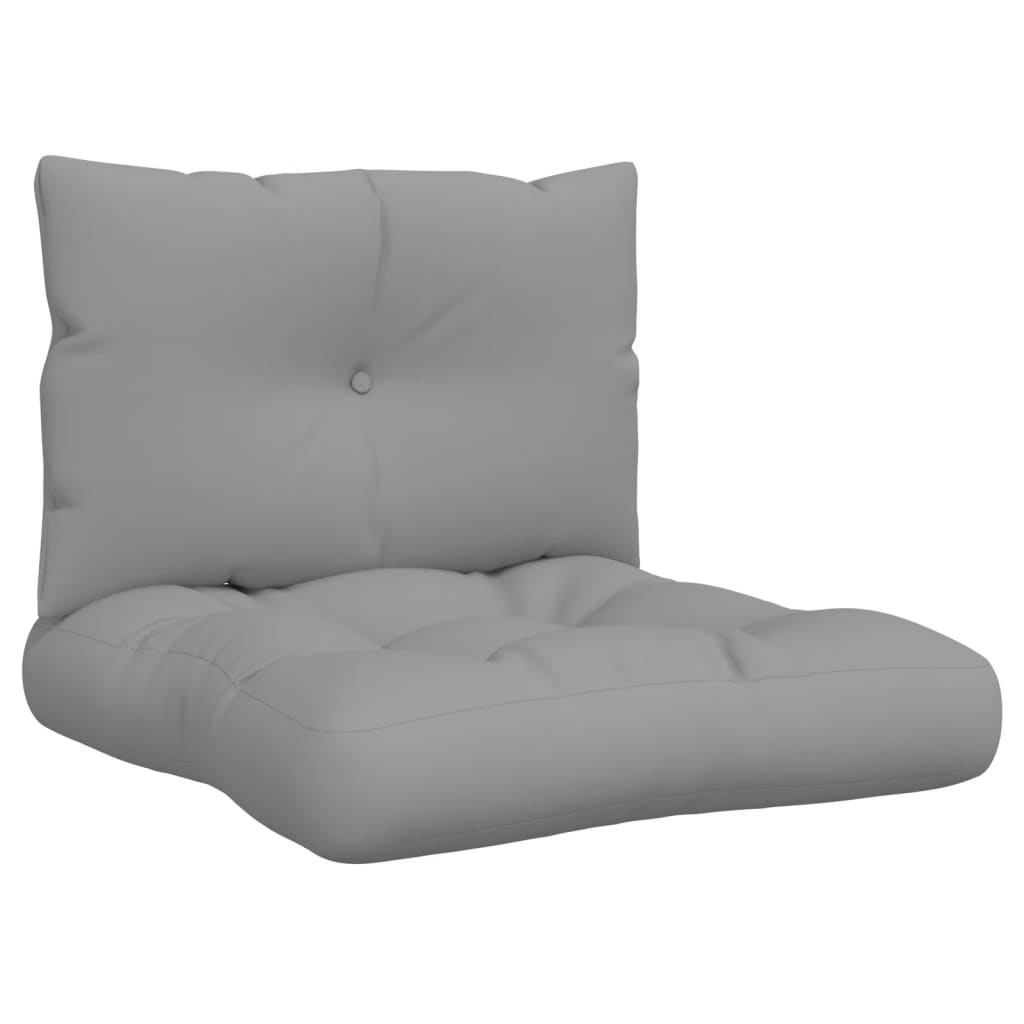 Gray polyester pallet cushions set with seat and back pieces, featuring tufted design.