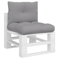 Gray polyester cushions for pallet chair seat and back, shown on white pallet frame.