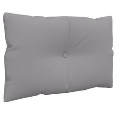 A single gray polyester pallet back cushion with a tufted button in the center.