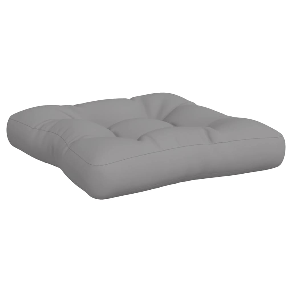 Two gray polyester cushions, one for seat and one for back, designed for pallet furniture.