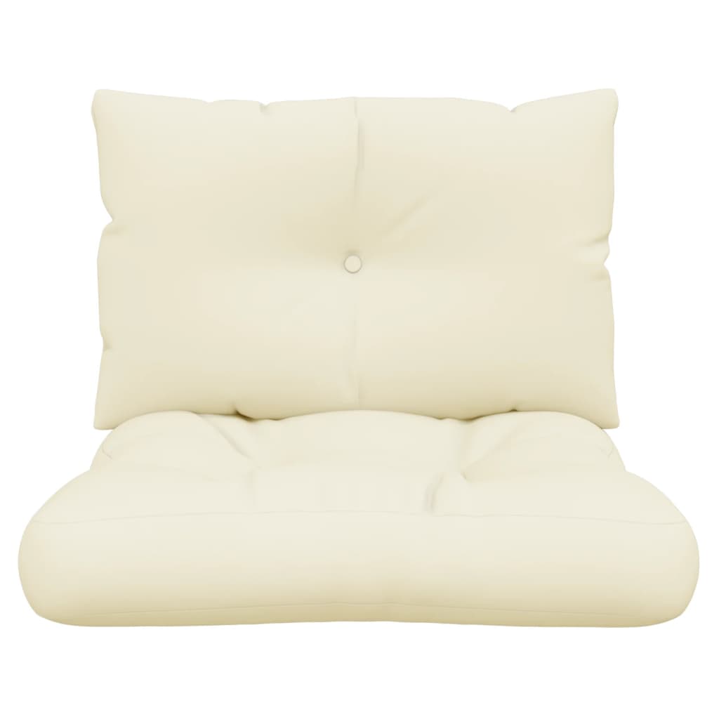Cream polyester pallet cushion set with two pieces: seat and back.