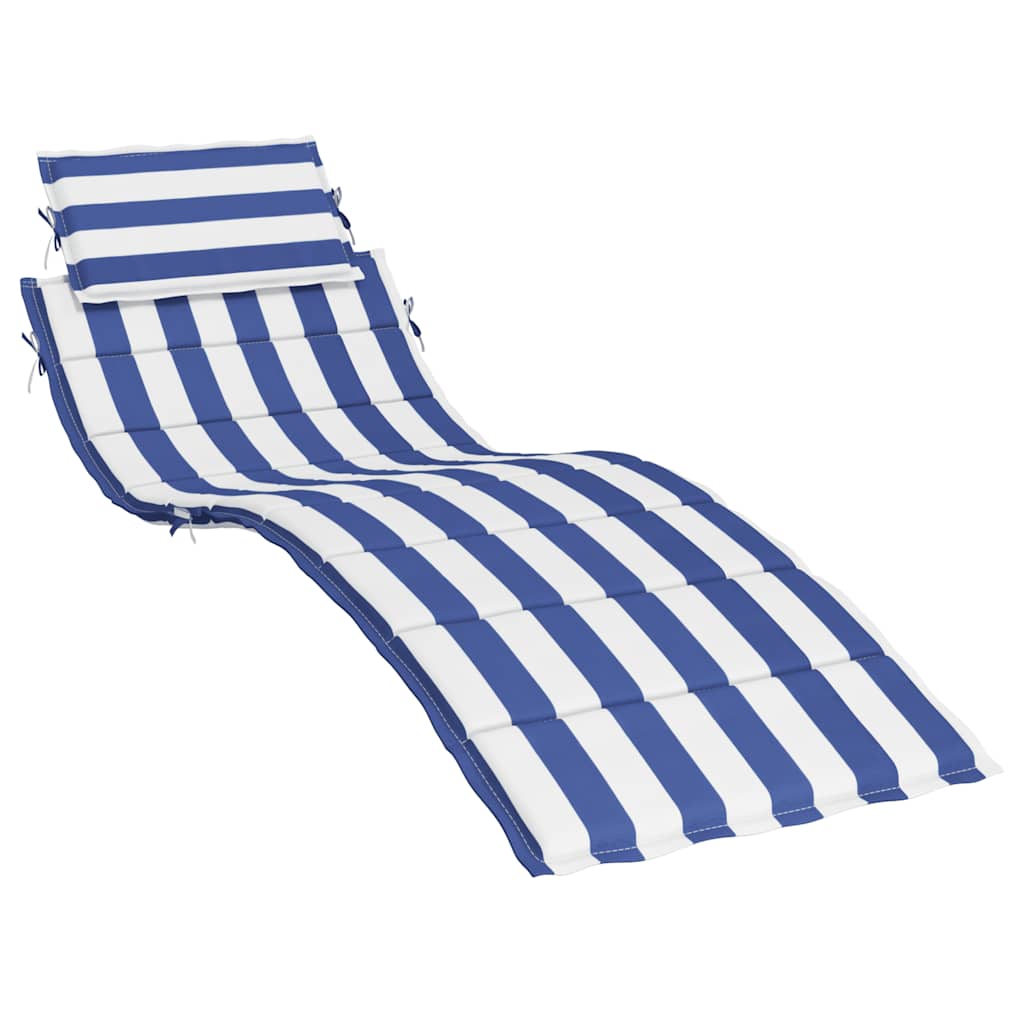 Blue and white striped sun lounger cushion made of durable Oxford fabric with non-slip straps.