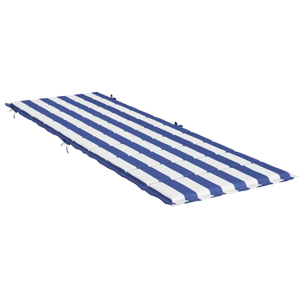 Blue and white striped sun lounger cushion made of durable Oxford fabric with non-slip straps.