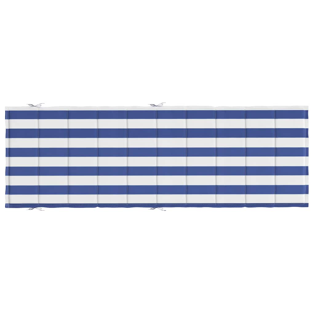 Blue and white striped sun lounger cushion made of durable, water-resistant Oxford fabric.