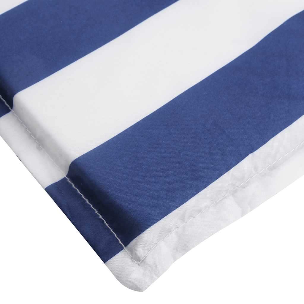 Blue and white striped sun lounger cushion made of durable Oxford fabric with non-slip straps.