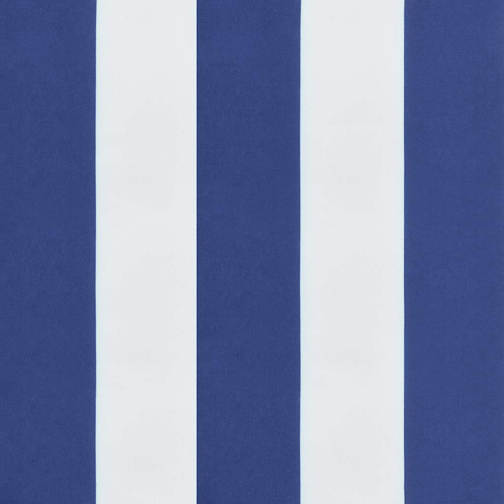 Blue and white striped sun lounger cushion made of water-resistant Oxford fabric.