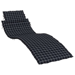 Black check outdoor sun lounger cushion made of lightweight, water-resistant Oxford fabric.