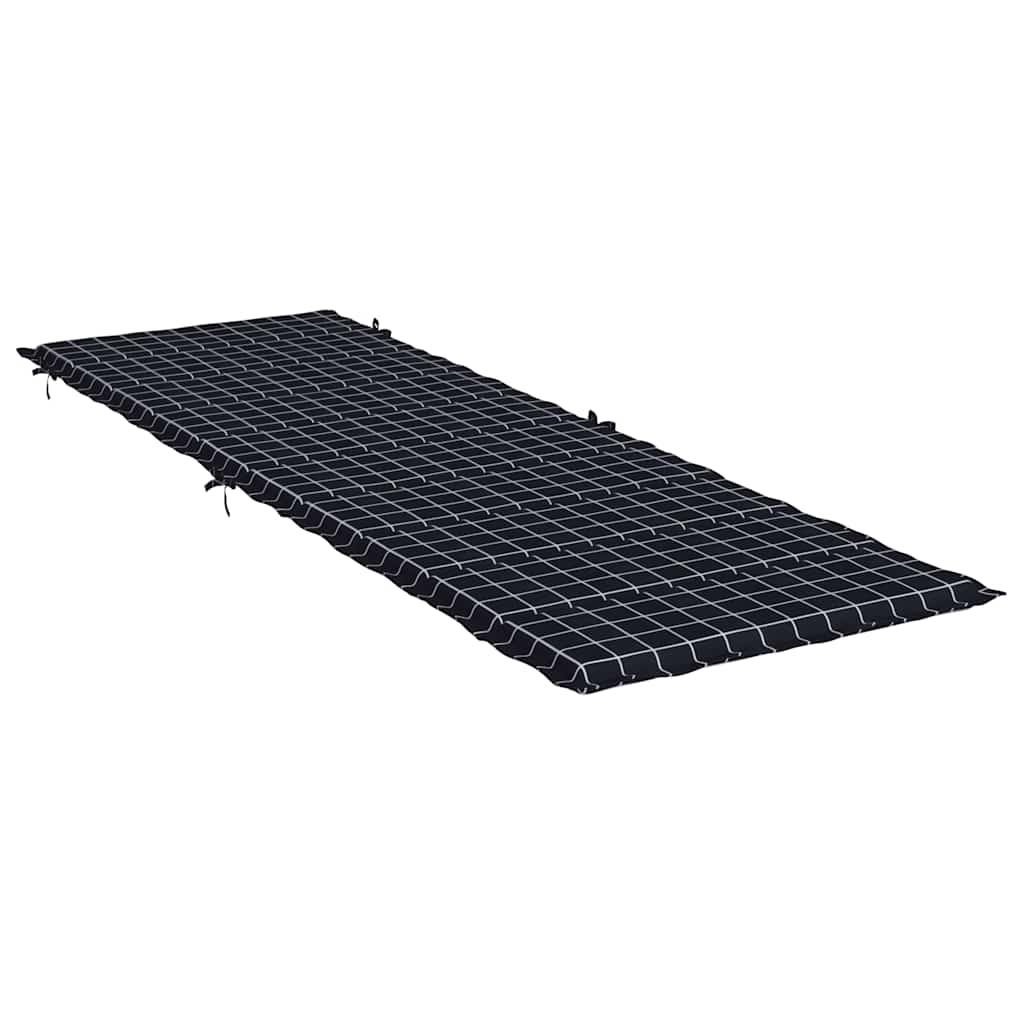 Black check outdoor sun lounger cushion made of water-resistant Oxford fabric.