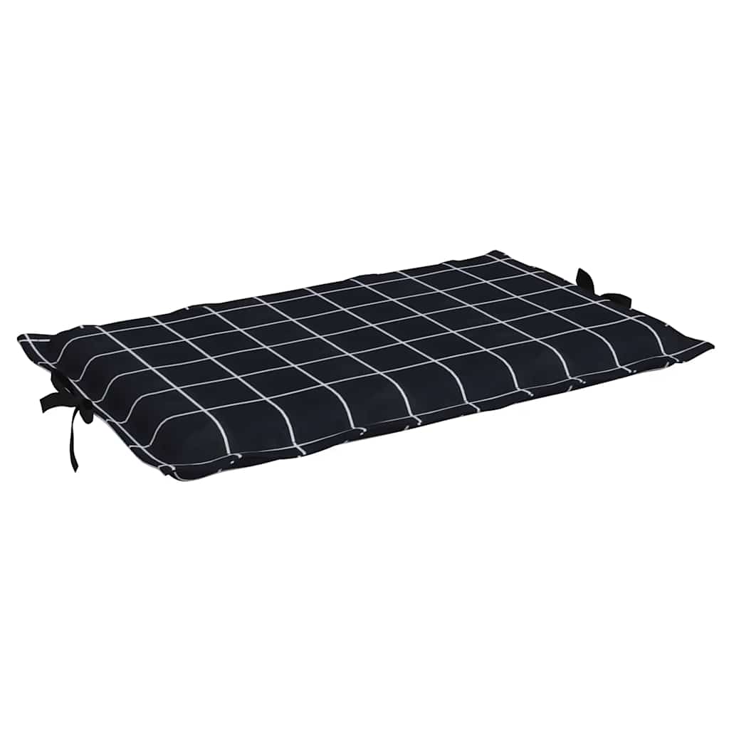Black check outdoor sun lounger cushion made of water-resistant Oxford fabric.