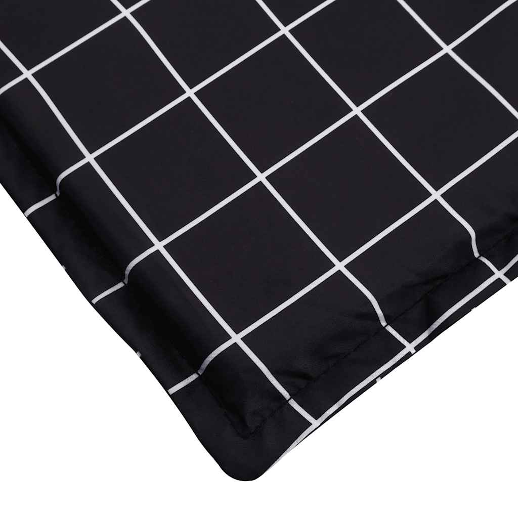Black check outdoor sun lounger cushion made of lightweight, water-resistant Oxford fabric.