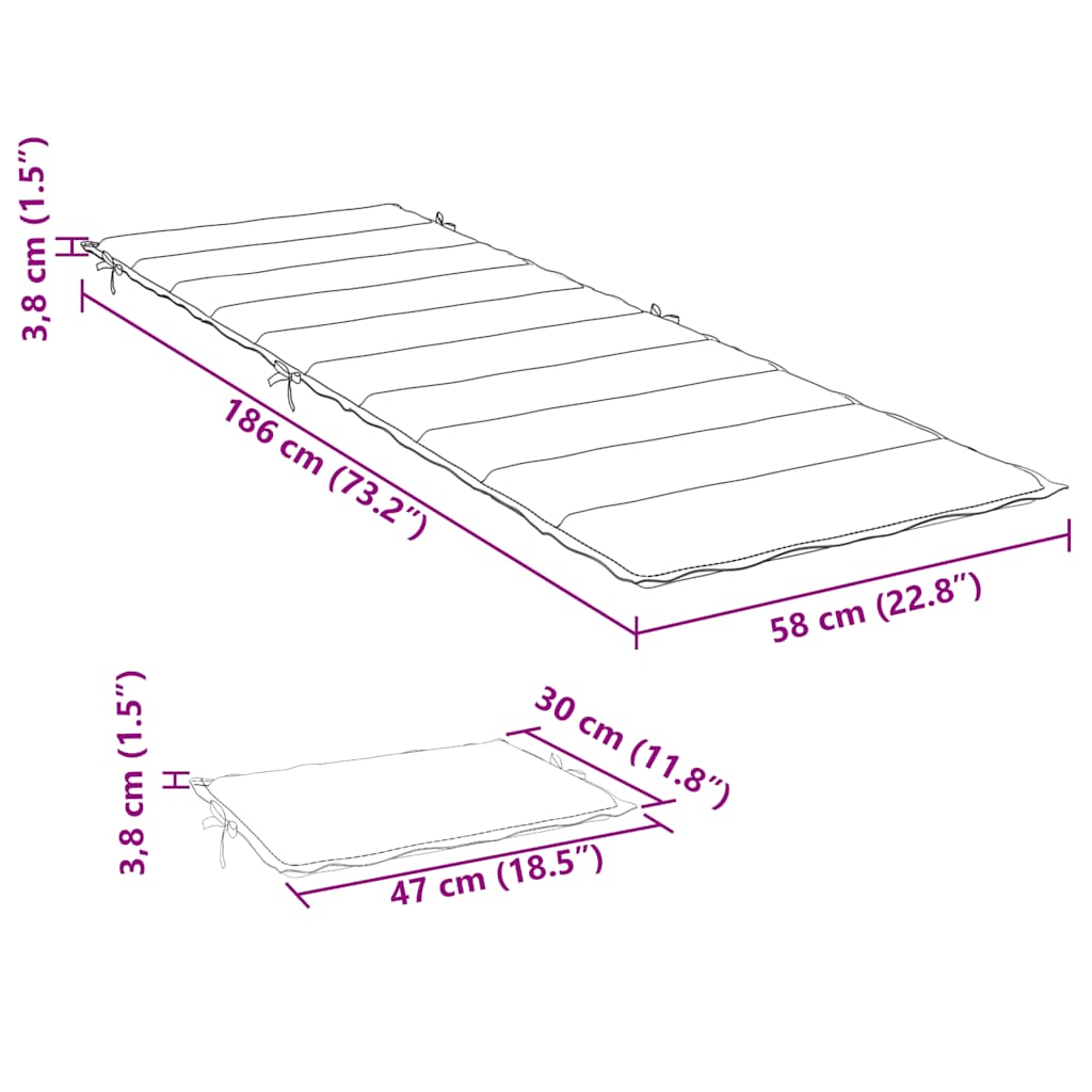 Black check outdoor sun lounger cushion made from lightweight, water-resistant Oxford fabric.