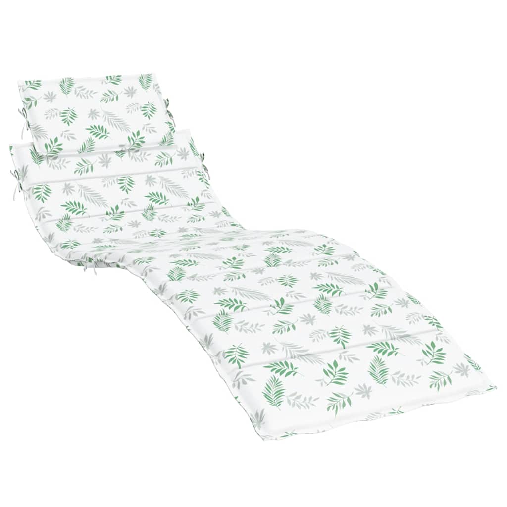 White sun lounger cushion with green leaf pattern made of Oxford fabric and head pillow.