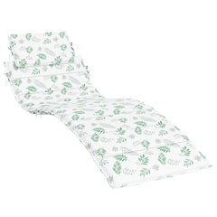 White sun lounger cushion with green leaf pattern made of Oxford fabric and head pillow.