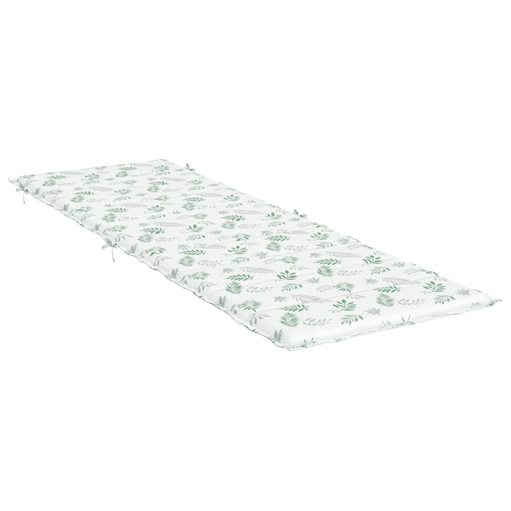 Leaf-patterned Oxford fabric sun lounger cushion with foam filling and ties.