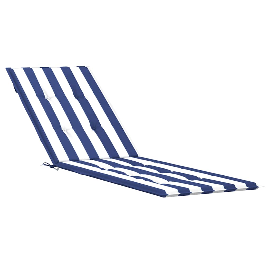 Blue and white striped Oxford deck chair cushion with foam filling and straps.
