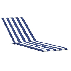 Blue and white striped Oxford deck chair cushion with foam filling and straps.